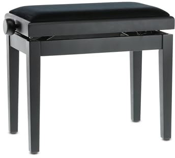 GEWA Banco de piano Deluxe, madera maciza, ajustable en altura, negro mate