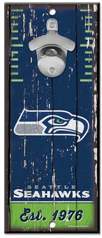 WinCraft NFL Seattle Seahawks Holzschild, Flaschenöffner, Teamfarben, 12,7 x 27,9 cm