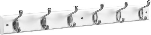 Stanley Metall Hakenleiste, S827-105, 15.5 x 29 x 5 cm, 35 kg Tragfähigkeit, Modern, Wandmontage, Satin Nickel/Weiß