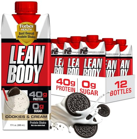Lean Body Ready-to-Drink Protein Shake, 40g Protein, Gluten Free, 22 Vitamins & Minerals, (Recyclable Carton & Lid - Pack of 12) LABRADA (Cookies and Cream)