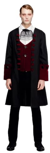 Smiffys Fever Kollektion, Gothic Vampir Kostüm, mit Mantel, Mock Weste und Krawatte Halloween