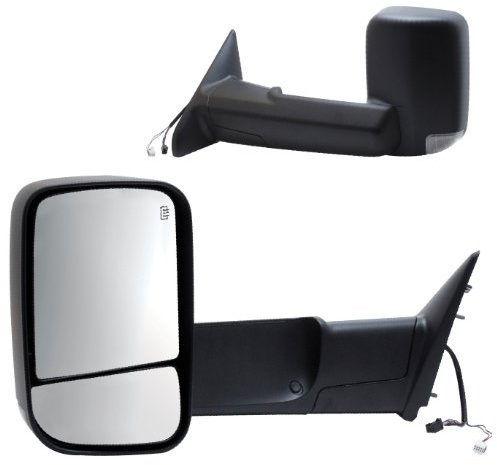Fit System Abschleppspiegel Paar für Dodge Ram 1500, 2500, 3500 Code (GPD), ausklappbar, strukturiert, schwarz, klappbar, beheizte Leistung