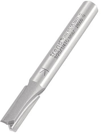 Trend Professional Straight Two Flute Router Cutter Bit, 1/4 Inch Shank, 6.3mm Cut Diameter and 16mm Cut Length, Tungsten Carbide Tipped, 3/20X1/4TC