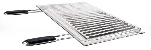 Griglia in acciaio Inox, 60 x 40 cm, manici in plastica, colore: nero