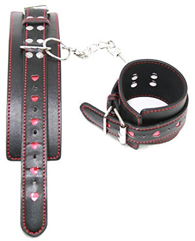 jowiha® Handschellen mit Karabiner Hacken und Kette Bondage Fessel mit Herzen