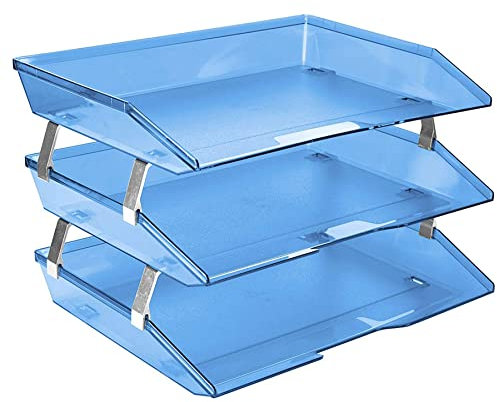 Acrimet Facility 3 Tier Letter Tray, Side Load, Letter Size/A4, Desktop File Organizer, Plastic (Clear Blue Color)