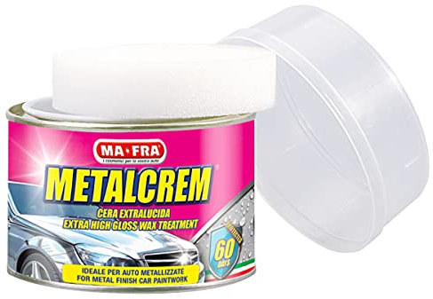 Mafra, Metalcrem, Crema abrillantadora para carrocerías metálicas, rica en ceras sintéticas, crea una película protectora, restaura el color original de la pintura, tamaño 250ml