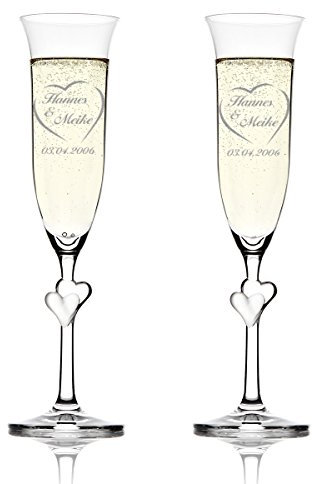 Stölzle Lausitz Amour Ensemble de 2 coupes à champagne avec gravure personnalisée motif – Nom Dans le cœur