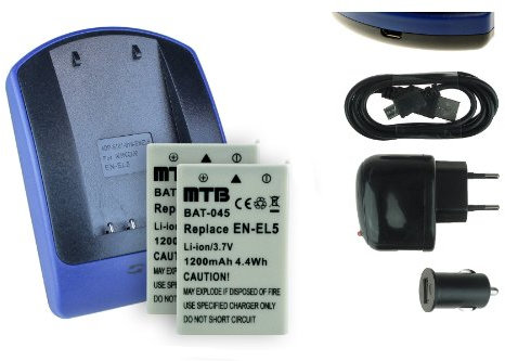 2 Batteries + Chargeur (USB/Auto/Secteur) pour en-EL5 / Nikon Coolpix P3 P4 P80 P90 P530 P5000 P5100 P6000 S10.. - v. liste