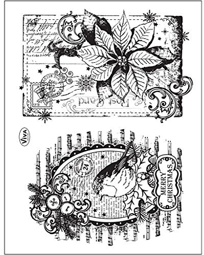 Viva Decor®️ Clear-Stamps (Rotkehlchen & Weihnachtsstern) Silikon Stempel - Prägung Stempel - DIY Dekoration stanzen - Stempel Silikon - DIY Stamp - Stempel Prägung - Designed in Germany