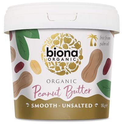 Biona Organic Smooth Peanut Butter 1KG - Unsalted & Palm Oil Free - Made with Freshly Roasted Organic Nuts - Source of Vegan Protein - Gluten & GMO Free