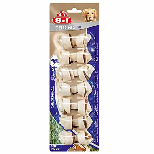 8in1 Delights Beef Kauknochen mit eingewickeltem Rindfleisch Größe XS, 7 Stück, 84 g