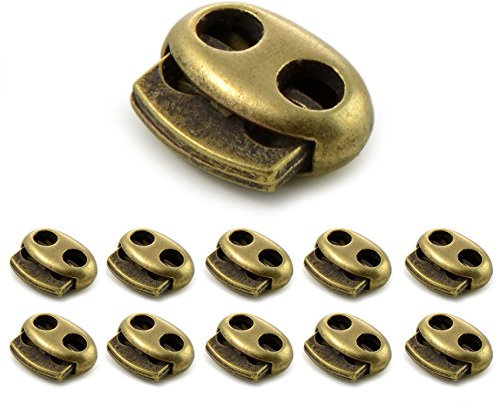 Ganzoo Set edle Metall - Kordel-Stopper/Kordel-Klemme (Doppellochung) für Seile, Jacken UVM. Aus Metall, Marke (10er Set, Bronze)