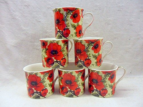 Set of 6 red Poppy China Palace Mugs