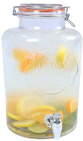 The Vintage Company B 51050 Jumbo Glass Drinks Dispenser | Air Tight Lid and Tap | 7.6 Litre Capacity | Weddings/Parties/BBQ’s, 7.6 liters, Clear