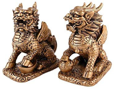lachineuse - QiLin Paar, Figur Feng Shui Chi Leinen – Symbol zum Schutz der negativen Energien – für Büro, Haus – chinesische Dekoration Asiatisches Qi Leinen – 12,5 x 11 x 6 cm – Gold