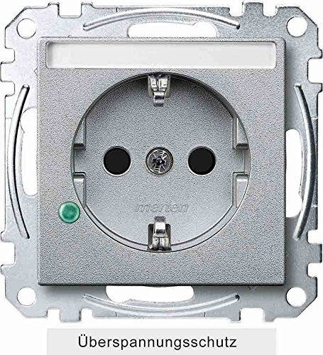 Merten MEG2305-0460 SCHUKO-Steckdose mit Übersp.schutz und Schriftf., BRS, StK, aluminium, System M