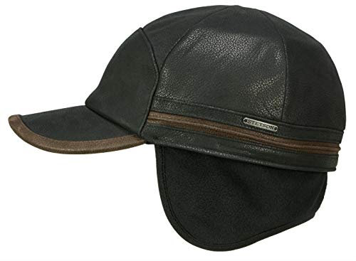 Stetson Baseball Cap Cowhide Schirmmütze mit Ohrenklappen aus Leder - Schwarz (16) - 58-59 cm (L)