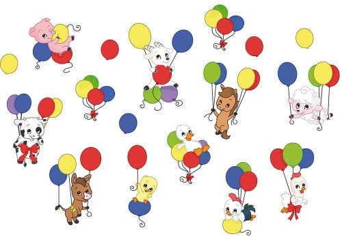 Bambinella Schrank-/Wandsticker - Schranktattoo Wandaufkleber - Motiv: Tiere am Ballon - 17-teilig - Made in eigener Werkstatt in Germany
