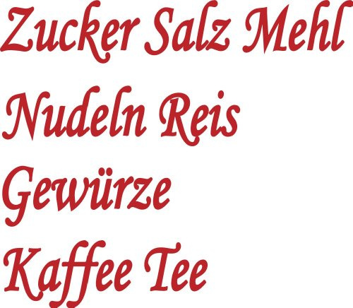 Küchenset 8x Rote Aufkleber Beschriftung für Vorratsdosen, Vorratsglas, Frischhalteboxen aus Plastik, Glas oder Metall (Text Zucker, Salz, Mehl, Nudeln, Reis, Gewürze, Kaffee, Tee) konturgeschnitten aus Folie, wasserfest und selbstklebend