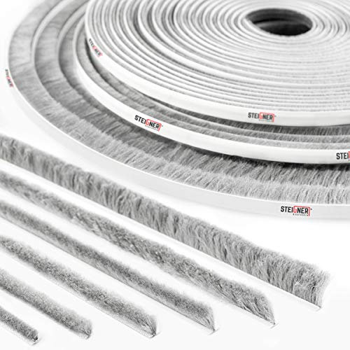STEIGNER 5m Bürstendichtung GRAU Dichtungsbürste selbstklebend, Türbodendichtung Türdichtung, Höhe 12 mm