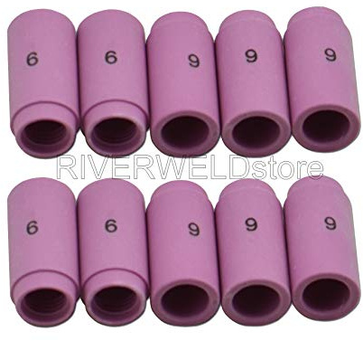 RIVERWELD TIG Alumina Nozzle Ceramic Cups 13N10 6# 9.5mm 10pcs | Shroud for PTA DB SR WP 9 17 18 20 25 26 TIG Welding Torch Accessories