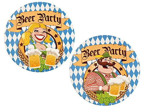 Boland 54212 - Bierdeckel Beer-Party, 10 Stück, Pappe, Durchmesser 10 cm, Untersetzer, Tischdekoration, Volksfest, Bierfest, Kirchweih, Bayern, Geburtstag, Mottoparty, Karneval