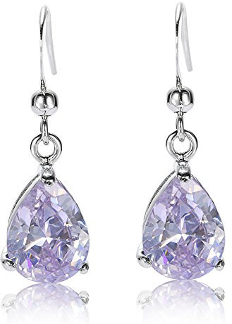[RIVA TRÄNE] Gestochen Ohrhänger Ohrringe mit Tropfenschliff Edelstein Zirkonia CZ [Tansanit] in 18K Weißes Gold Vergoldet, Einfache Moderne Eleganz
