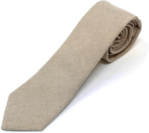 Proper Materials Herren Chambray Baumwolle Skinny Krawatte Textured Distressed Style - 6,4 cm Breite, Beige, Einheitsgröße