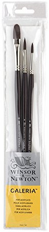 Winsor & Newton 5790604 Galeria Acrylpinsel Set, aus Synthetikfasern, ideale Kontrolle für dickere Farbaufträge, Set 3 Pinsel kurzer Stiel Rundpinsel Nr. 6 und 8, Filbertpinsel Nr. 12