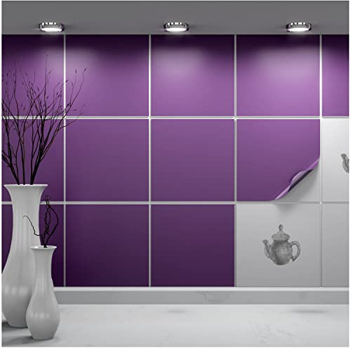 FoLIESEN Set de 60 Adhesivos para Azulejos de baño y Cocina. 20 x 20 cm. Color Violeta Brillante