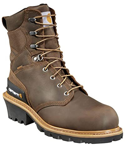 Carhartt 8” Insulated Waterproof Leather Logger Boot – Composite Toe Work Boots for Men, Slip-Resistant Outsole, EH Rated – Crazy Horse Brown Oil Tanned - 9.5M