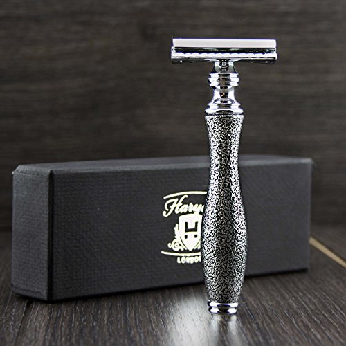 Haryali London, Double Edge Safety Razor - Reusable Classic Wet Shave Razor, Elegant Safety Razor with Sliver Antique Handle - Rust-proof Stainless Wet Shaving for Close, Smooth Shaves