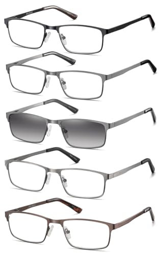 EYECEDAR 5 Stuks Lesebrille Herren Metall Vollrahmen Rechteckiger Stil Federscharnier Sonnenbrille Lesebrillen 1.0