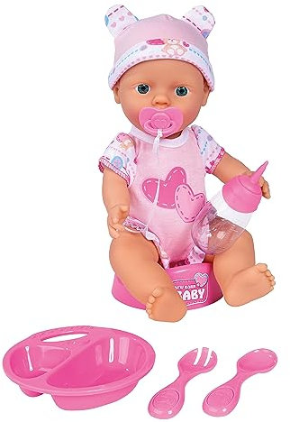 Simba 105030005 – New Born Baby Puppe, Vollvinylpuppe mit Trink- und Nässfunktion, 7 Teile, 30cm Babypuppe, ab 3 Jahren