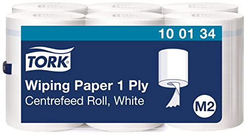 Tork 100134 Mehrzweck Papierwischtücher für das M2 Innenabrollung Spendersystem / 1-lagiges stabiles Papier in Weiß, 6 x 275 Meter