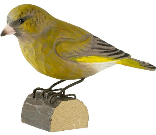WILDLIFEGARDEN Wildlife Garden WG407 DecoBird Grünfink - Handgeschnitzter Dekorative Vogel aus Holz - Kleine Europäische Vögel