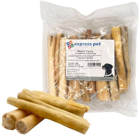 Express Pet Supplies 500 g 15,2 cm lange Stier- oder Kuhschwänze, hypoallergenes Hundeleckerli zum Kauen, geruchsarm wie Ochsenziemer