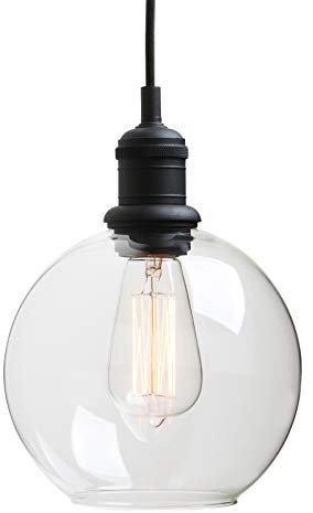 Yosoan Rundkugel-Klar Glas Industrie Loft-Pendelleuchte Pendelleuchten Badezimmerleuchte, Badezimmerlampe, Innenleuchte, spritzwassergeschützt (Schwarz Farbe)
