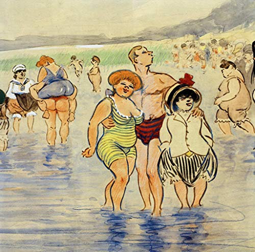 Kunstdruck/Poster: Heinrich Zille Freibad Wannsee - hochwertiger Druck, Bild, Kunstposter, 40x40 cm