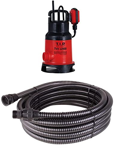 T.I.P. Schmutzwasser Tauchpumpe TVX 12000 + T.I.P. 31008 Entwässerungsschlauch Schlauch für Tauchpumpen 10 m