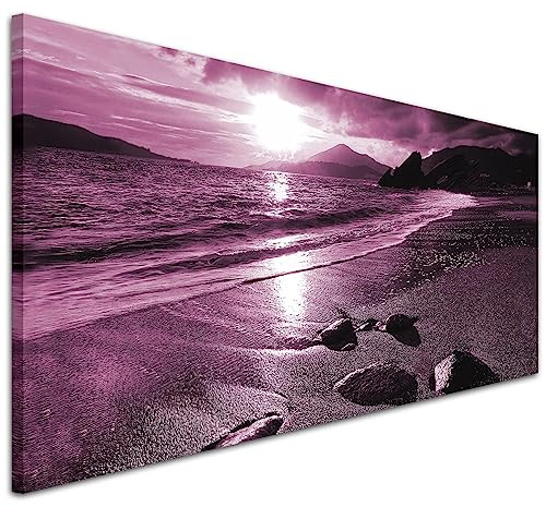 Wallfillers Modern Plum Ocean Canvas Prints of Beach Sunset