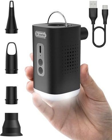 Elektrische Luftpumpe, Dr.meter Tragbar Luftpumpe Elektrisch 2400mAh Akku Luftpumpe Wiederaufladbare Luftmatratzenpumpe mit Camping Licht für Luftmatratze Schwimmring Kleidungsvakuumbeutel