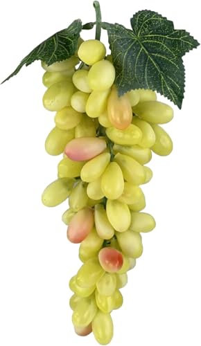 GMMH Künstliche Deko Trauben, Lebensechte Weintrauben, Weinrebe, Plastikobst, Plastiktrauben, Plastikfrucht, Kunstobst, Frucht für Dekoration, Hochzeitsdeko, Schaufenster, Party (Gelb Oval, 25 cm)