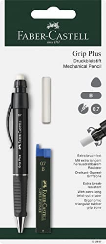 Faber-Castell 130997 Grip Plus blister Porte-mines ,couleurs assorties,0,7 mm + mine B + gomme