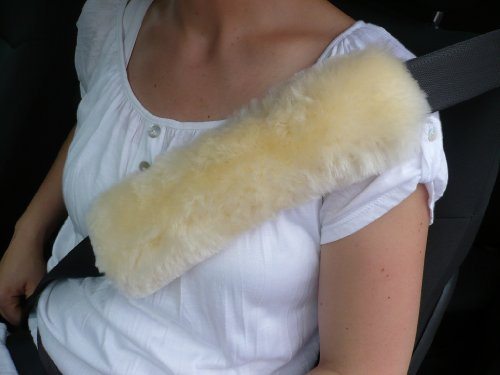 Reissner Lammfelle | Gurtschoner für Sicherheitsgurte im PKW | Autositzgurtbezug Gurtkissen Schulterpolster Gurt | Echtes Merino Lammfell | Farbe schwarz