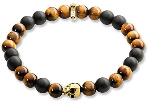 Thomas Sabo Herren-Armband Rebel at heart Totenkopf Gold Silber vergoldet Tigerauge braun 17 cm - A1509-881-2-L17