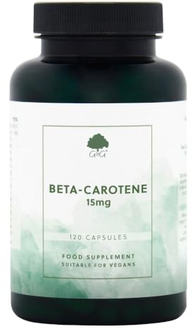 Beta-Carotene 15mg - 120 Vegan Capsules - G&G Vitamins | Precursor to Vitamin A, From Algae Origin, Non-GMO, Made in the UK
