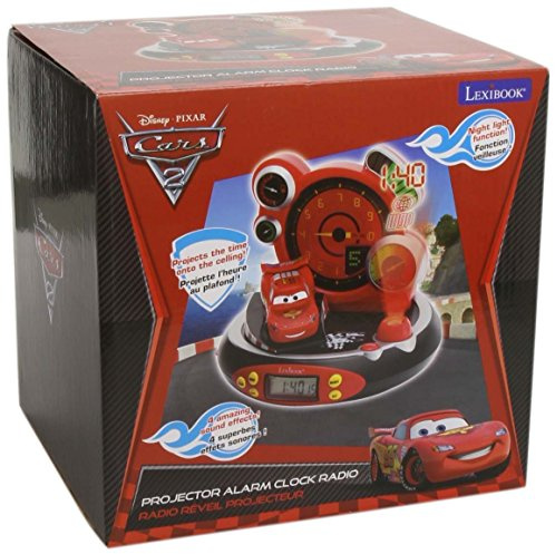 Lexibook Disney Pixar Cars 3 Lightning McQueen Projektionswecker, Eingebautes Nachtlicht, Projektion der Zeit an der Decke, Soundeffekte, batteriebetrieben, Rot/Schwarz, RP500DC