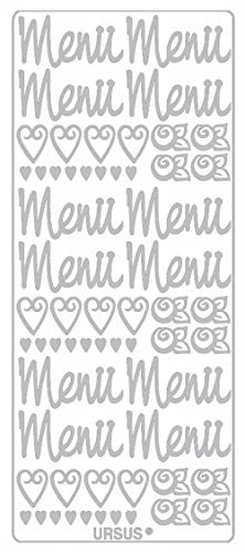 Ursus 59310080 - Kreativ Sticker, Menü groß, silber, 5 Blatt, selbstklebend, Ideal zur Kartengestaltung und zum Dekorieren von Geschenken, Stickerbogen ca. 10 x 23 cm